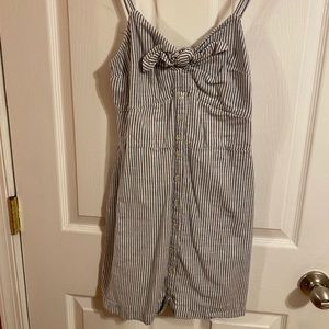 blue and white striped dress